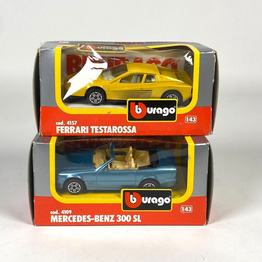 Bburago 1/43 Ferrari Testarossa and Mercedes-Benz 300 SL Die-Cast Model Cars